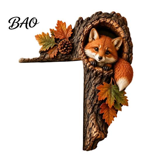 Rustic Tree Hole Wall Art Chipmunk Hollow Door Topper, Woodland Animal Frame Decoration, 3D Wood Cute Forest Creature Sculpture Corner for Farmhouse