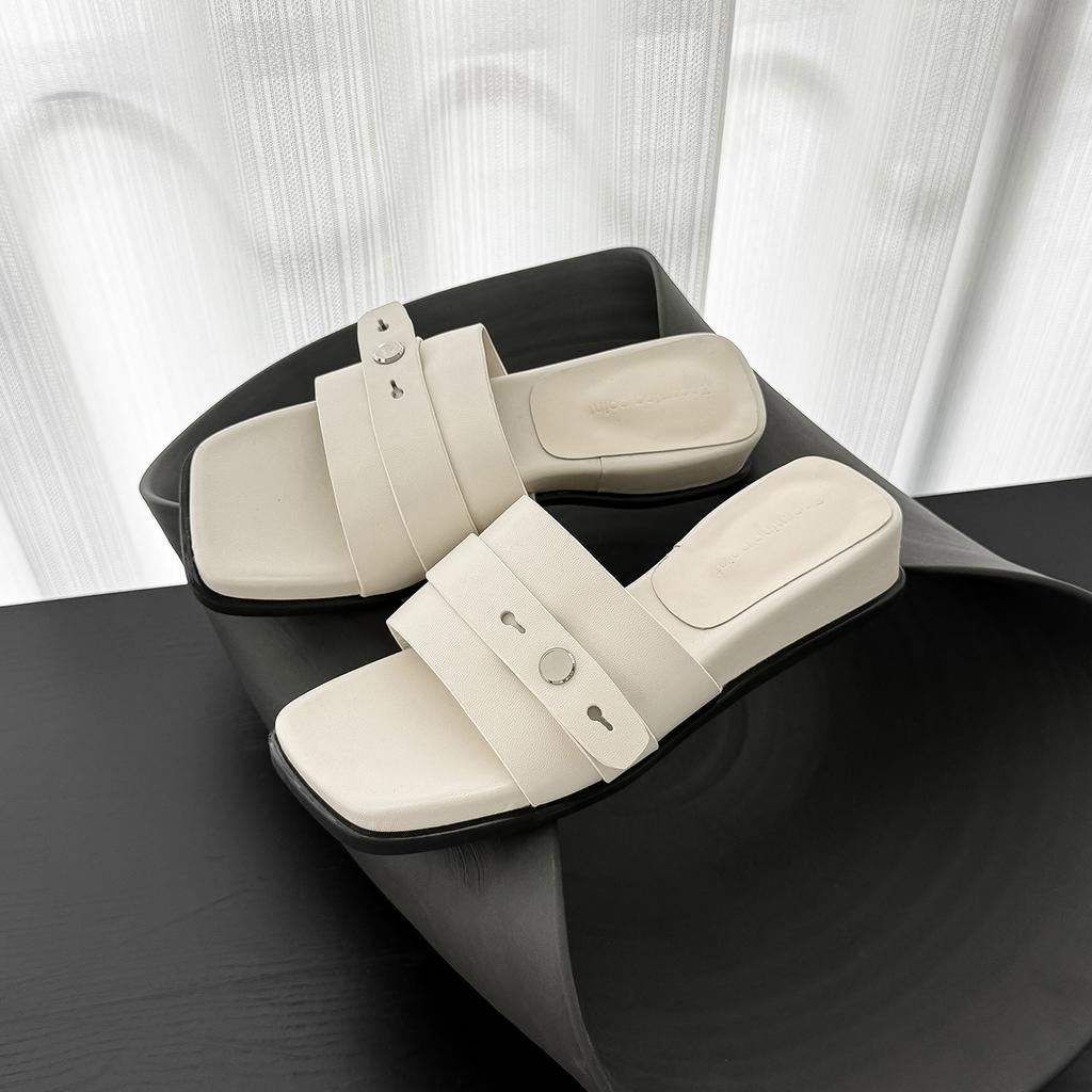Krazing Pot Mules Fashion Sheep Skin Thick Heels Peep Toe Flip Flop Summer Size 42 Preppy Style Women Sandals