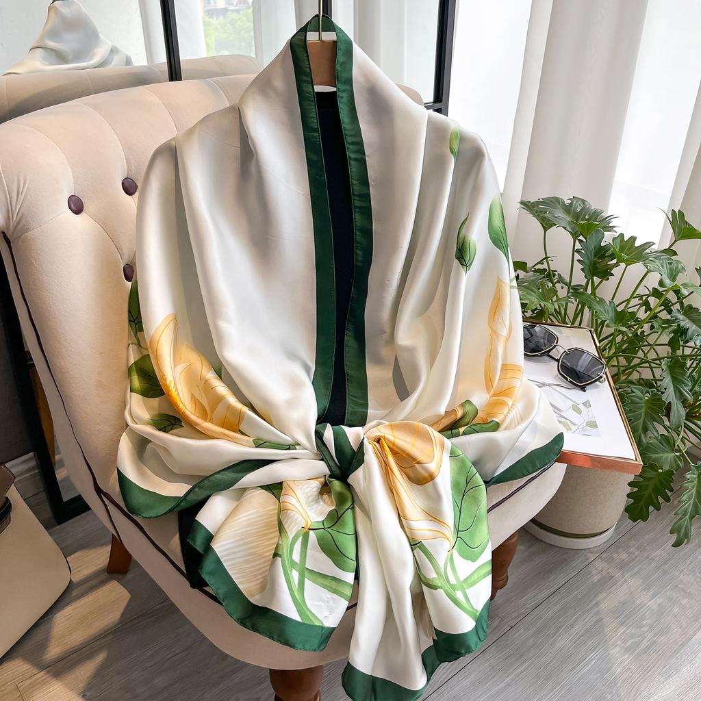 2025 Fashion Print Large Shawl Wraps Silk Scarf Women Luxury Brand Satin Headband Hijab Bandana Turban Foulard Summer Beach