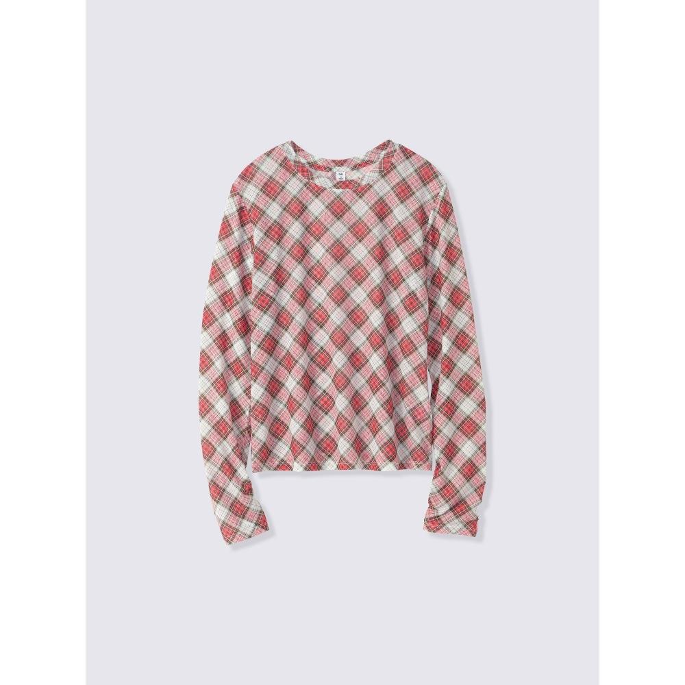 Gu By Uniqlo Sheer Check T  Long Sleeve  Pf