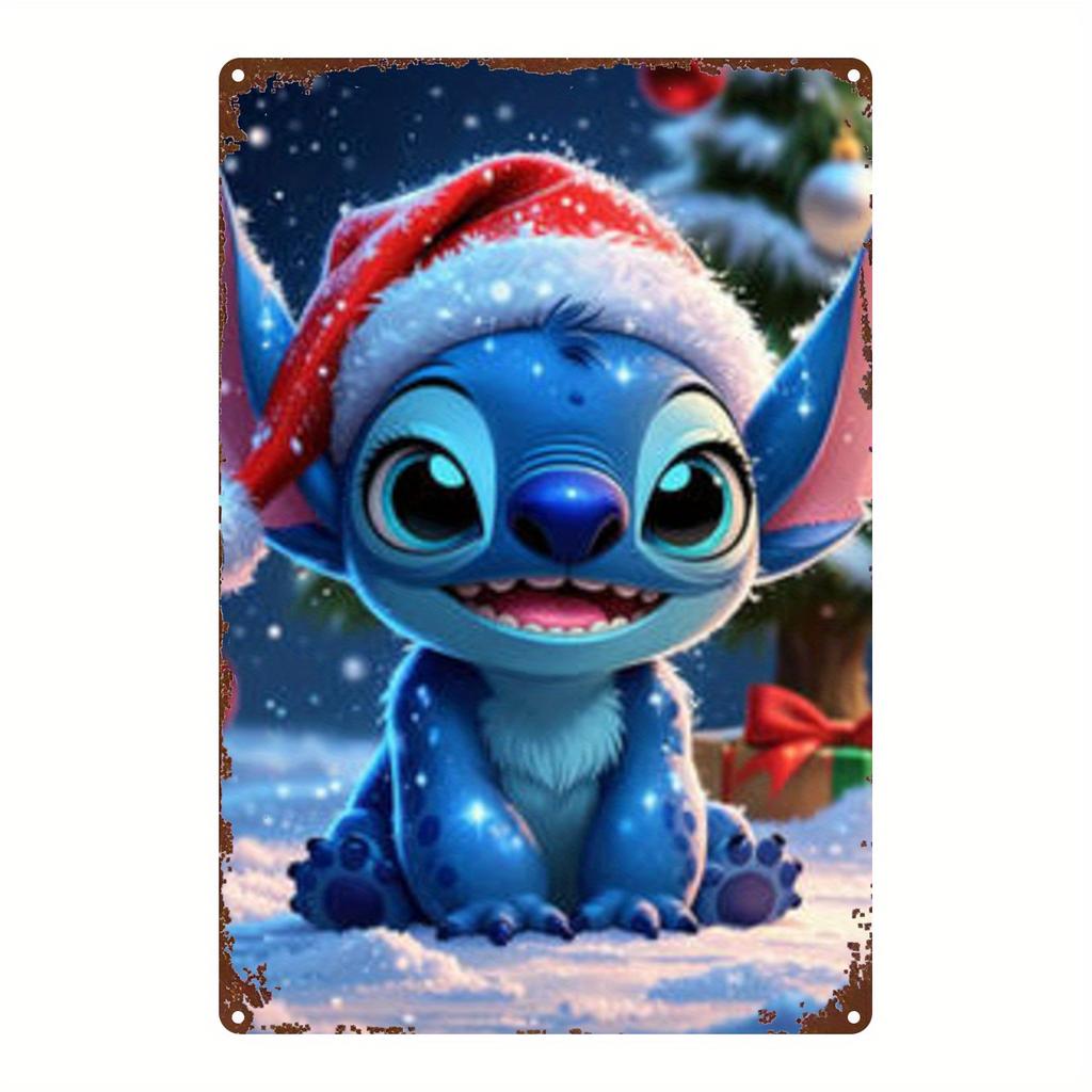 1pc Disney Stitch Christmas Iron Wall Art - 20.32cm x 30.48cm Vintage Metal Sign with Festive Holiday Design, Perfect for Home,