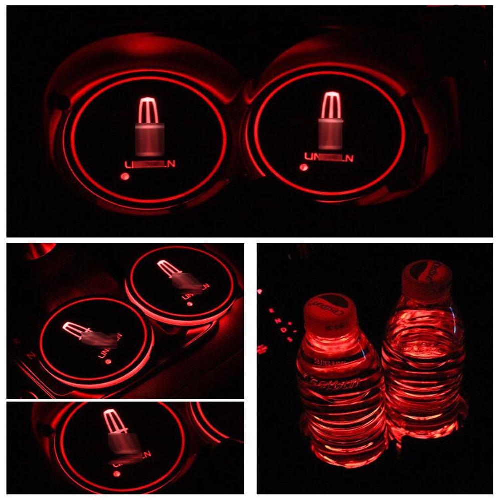Led Colorful 2pcs Car Cup Holder Pad Mat For Auto Atmosphere Lights