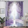 Set Of 2 Curtains Roller Blinds Print Light Purple White Peonies Polyester Without Rod Insulation Room Curtain Thermal