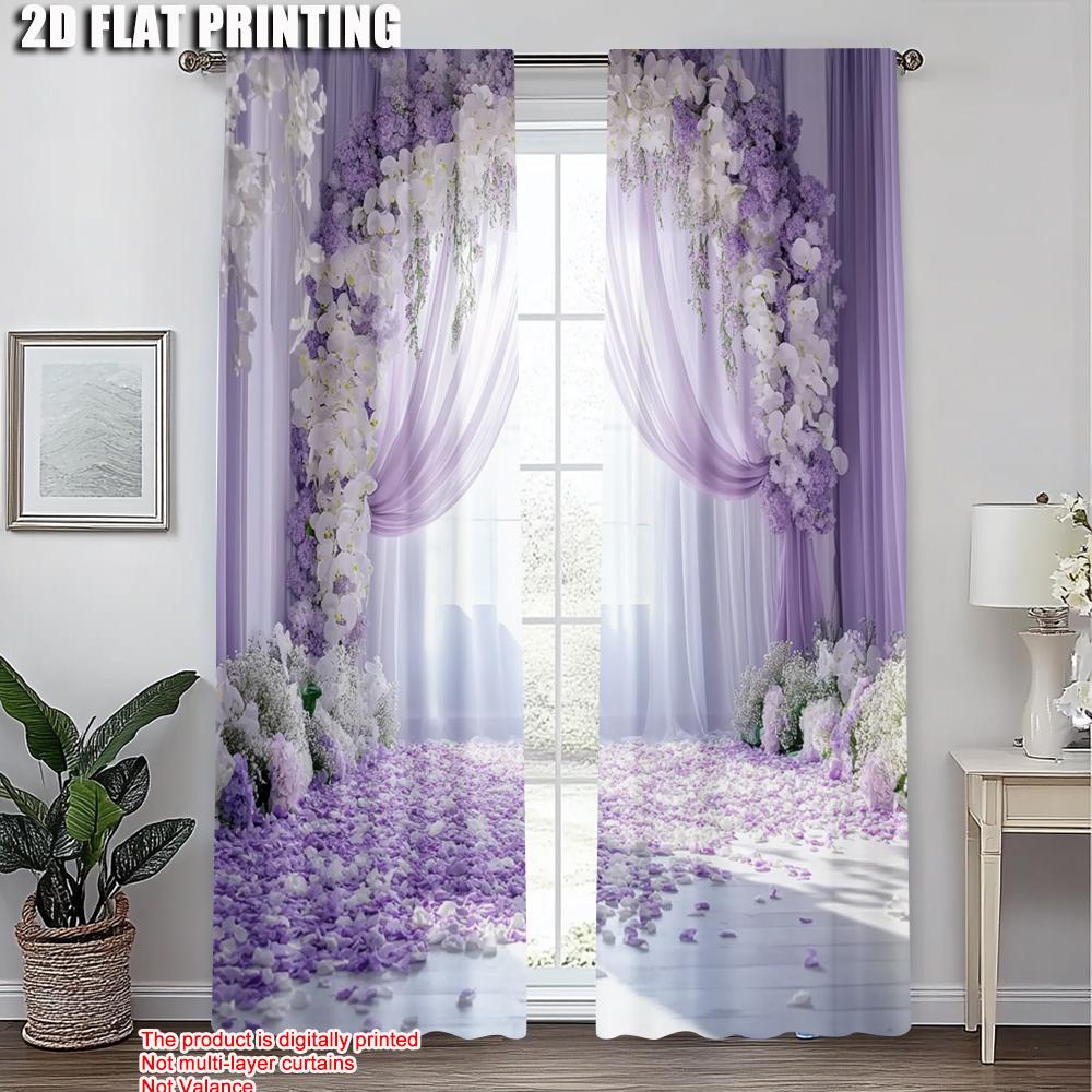 Set Of 2 Curtains Roller Blinds Print Light Purple White Peonies Polyester Without Rod Insulation Room Curtain Thermal