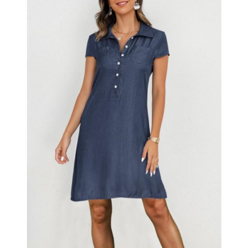 

DAFIFY женские модные летние весенние однотонные повседневные платья с короткими рукавами и воротником-поло с принтом XXXL темно-синий