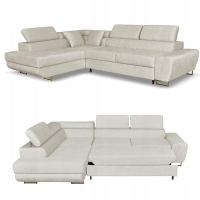 Corner Sofa Bed, Extendable, F, Bosso, Left, Family Furniture, Beige Velvet