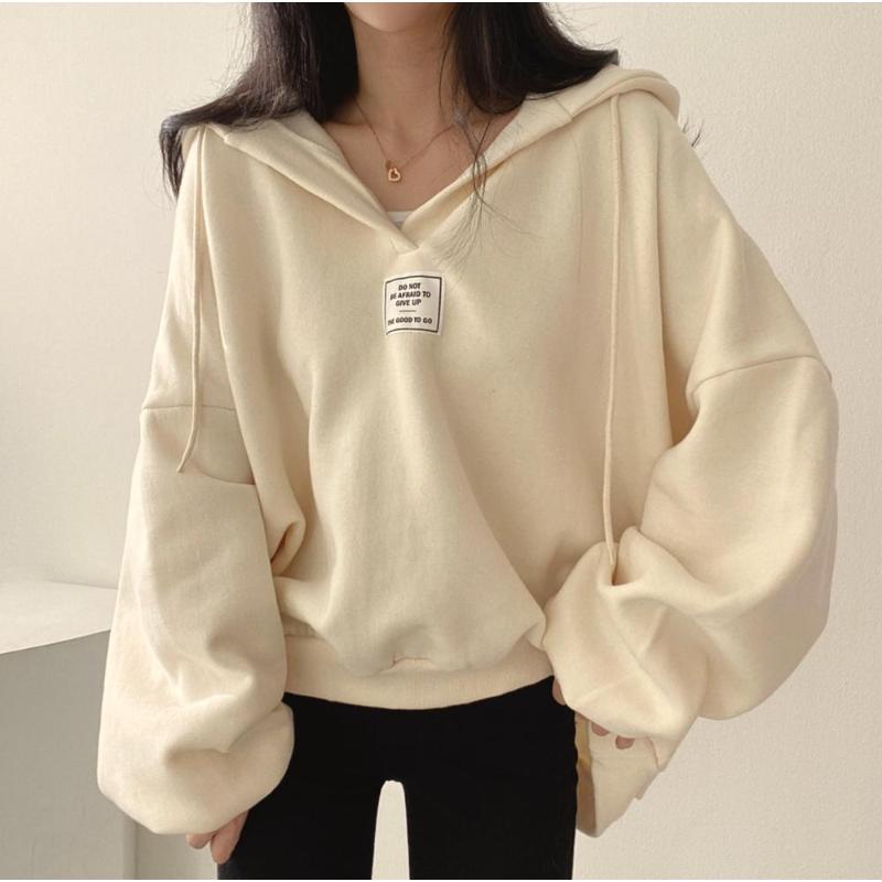 

Модная кофта-худи свободного кроя с рукавами летучая мышь, универсальная, с V-образным вырезом и капюшоном для женщин M абрикосовый