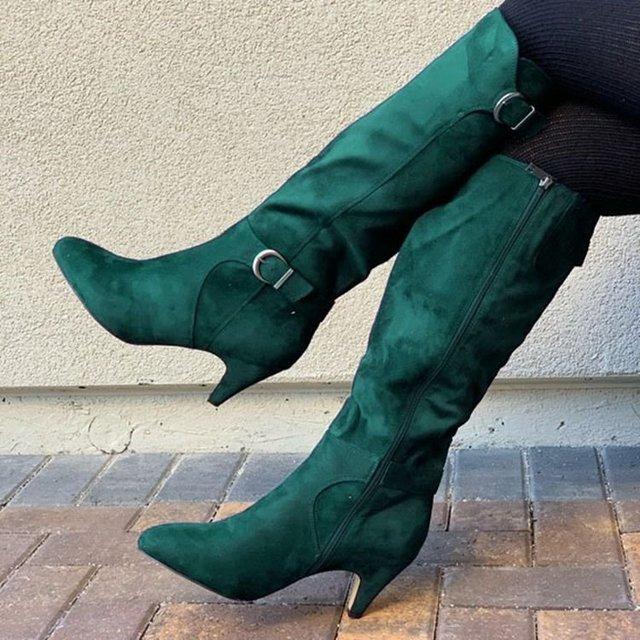 New Arrival Knee High Boots Thin Heel Square Toe Comfortable Ladies Shoes Winter Solid Buckle Women Boots Zip Heel Boots
