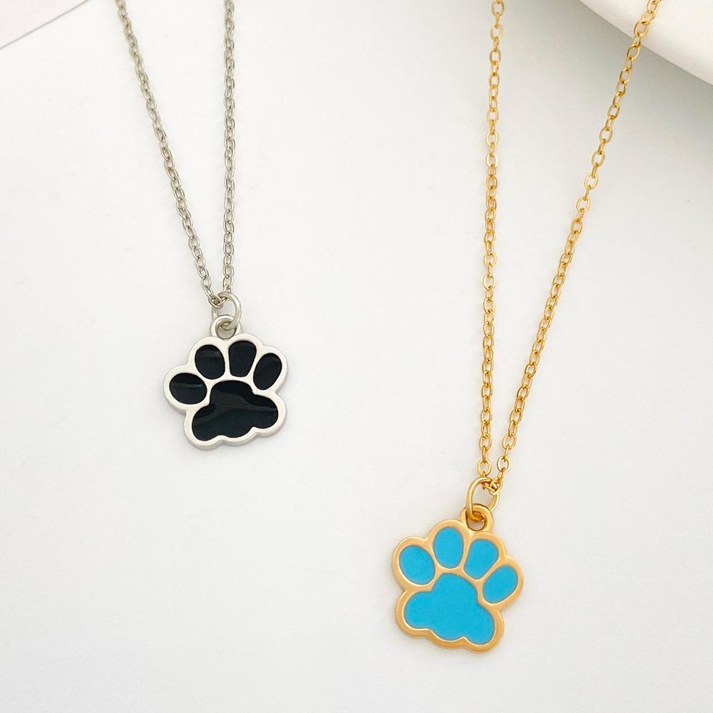 Ins Niche Design Cute Sweetheart Cat Claw Necklace Collarbone Chain Internet Celebrity Drip Oil Alloy Animal Footprint Pendant