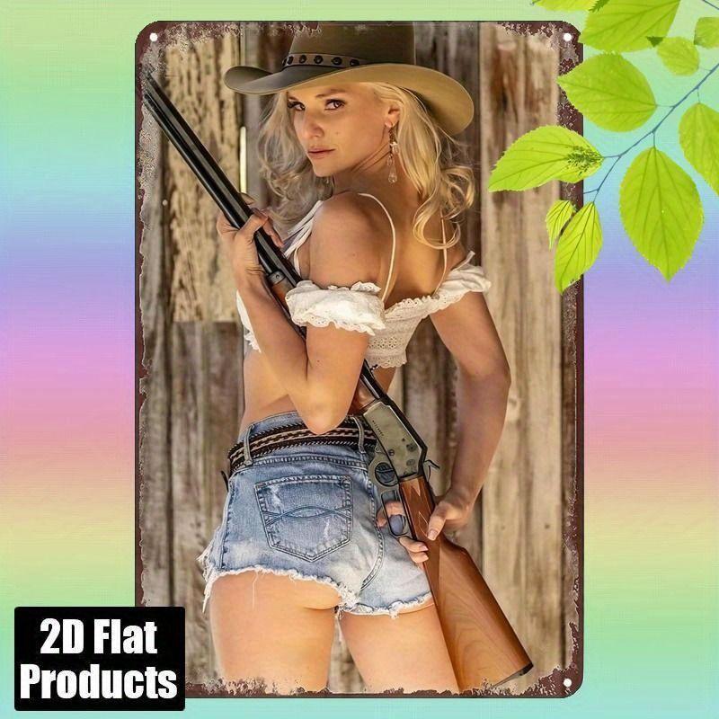 Vintage Metal Sign Art, Sexy Lady Garage Decor, Bar Bedroom Wall Tin Poster