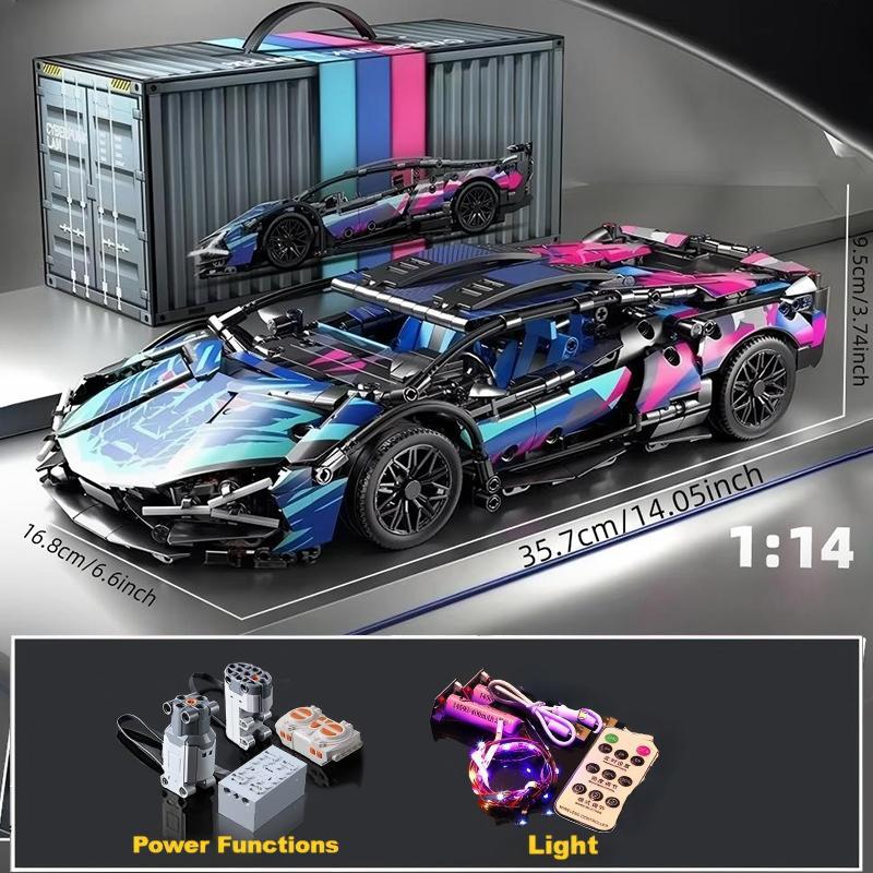 1:Mattoncini Super Auto da Corsa Scala 1:14, Kit Modello Veicolo Sportivo Fai-da-te Giocattolo da Costruzione Regalo per Ragazzi Bambini Età 8-12 14