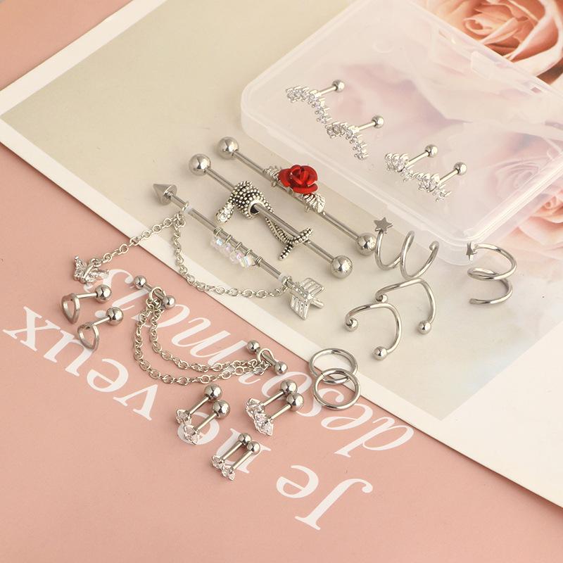 Zirconia stud earrings, stainless steel pierced ear bone pins set, body piercing accessories