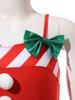 Girls Christmas Candy Cane Costume Sleeveless Striped Tulle Peplum Jumpsuit Santa Claus Dancewear Arm Sleeves