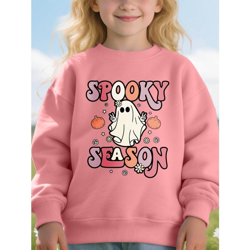 Girls Spring and Autumn Long Sleeve Cute Cartoon Season Printed Crew Neck Sweatshirt Halloween 110 розовый