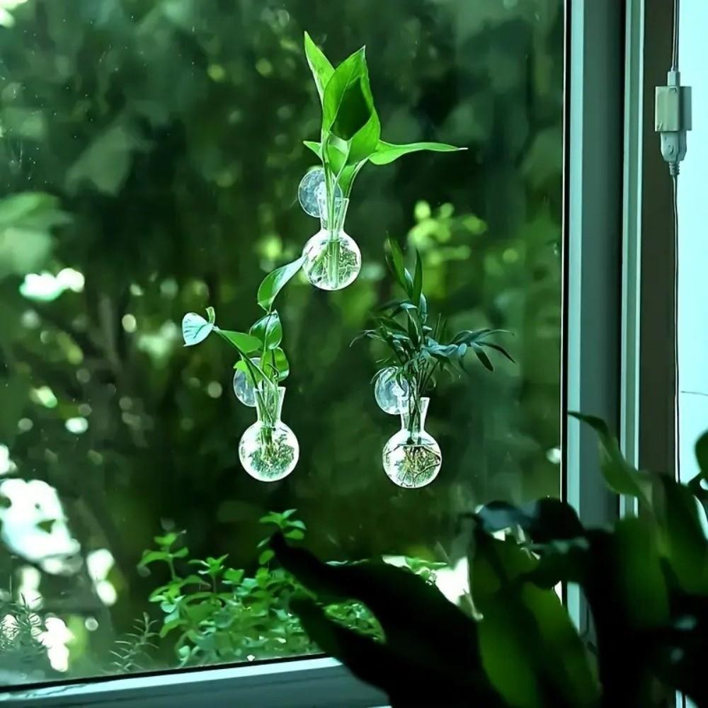 4pcs/set Self-Watering Plant Hydroponic Vase with Suction Cups Mini Flower Pot Window