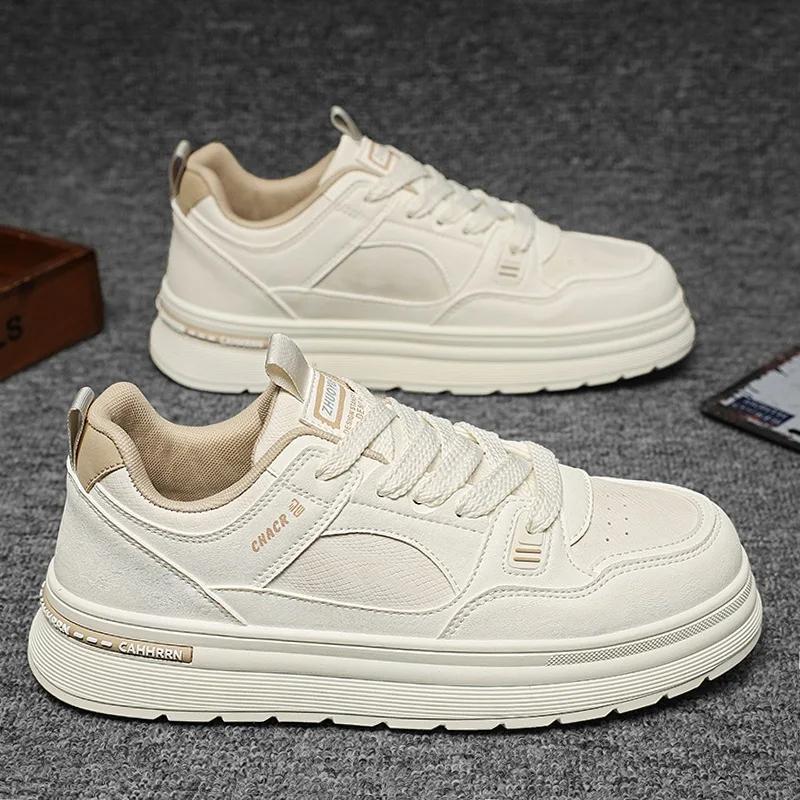 Men Casual Shoes Trend Men's White Shoes 2025 Spring Leather Surface Thick Sole Height Increasing Comfortable Casual Sneakers