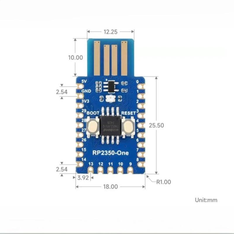 RP2350 Portable MCU Board 1Pcs 4MB Flash Onboard Type-A Plug PCB Module for Raspberry Pi Outdoor Electronic Project Testing