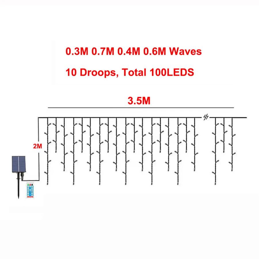 Solar Icicle String Lights Waterproof Solar Christmas Icicle Lights Outdoor Solar Curtain Fairy Light for Party Wedding Decor