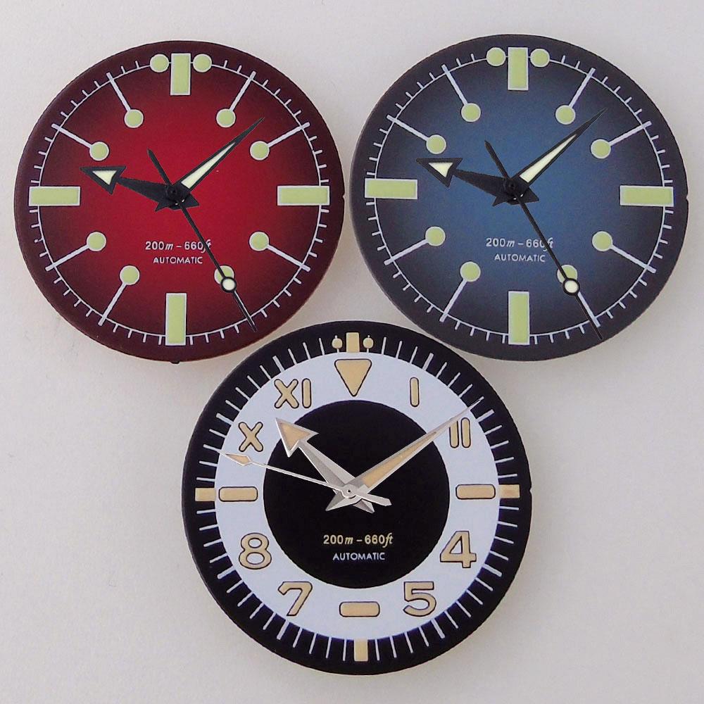 31mm Beige/Black/Red/Blue/White Sterile Dial Face Fit NH35A NH36A ETA2824 PT5000 Automatic Watch Parts Green Lume Arrow Hands