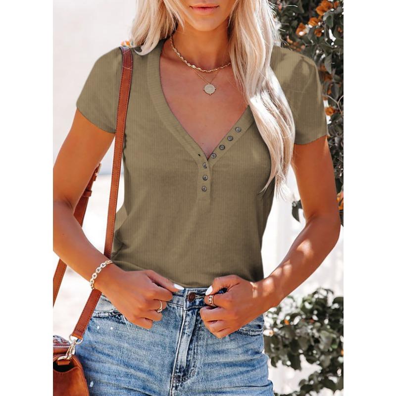 T-shirt da donna estiva corta sexy tinta unita da donna profonda a V slim top sottile corta sexy di nicchia