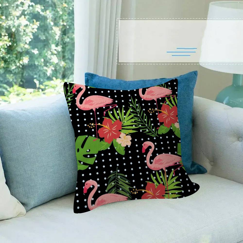 SummerThemed Flamingo Tropical Leaf Pillow Cover for Bedroom Room and Living Room Sofa Decorative Cushion Cover