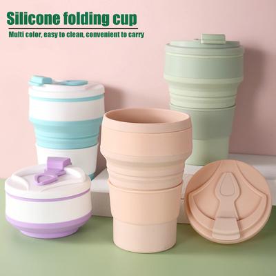 350ML/500ML Silicone Folding Cup Collapsible Mug With Cover Coffee Travel Outdoors Portable Water Drinking Tea Cups