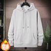 Men's Korean-Style Thick Hooded Sweatshirt - Large, Loose Fit, Velvet-Lined, Solid Color for Fall/Winter