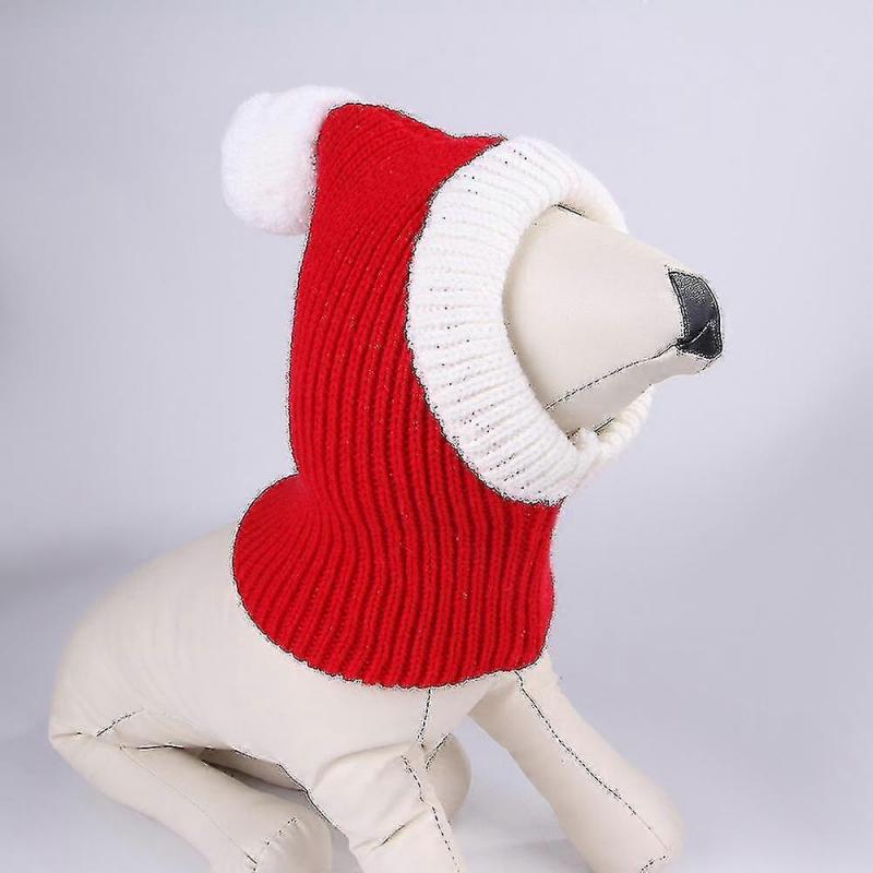 Weihnachts-Hundehut Gehäkelter Snood Lustige Haustierkappe mit Bommel Rot Grün Warmer Winter-Hundehut Strick-Snood Kopfbedeckung