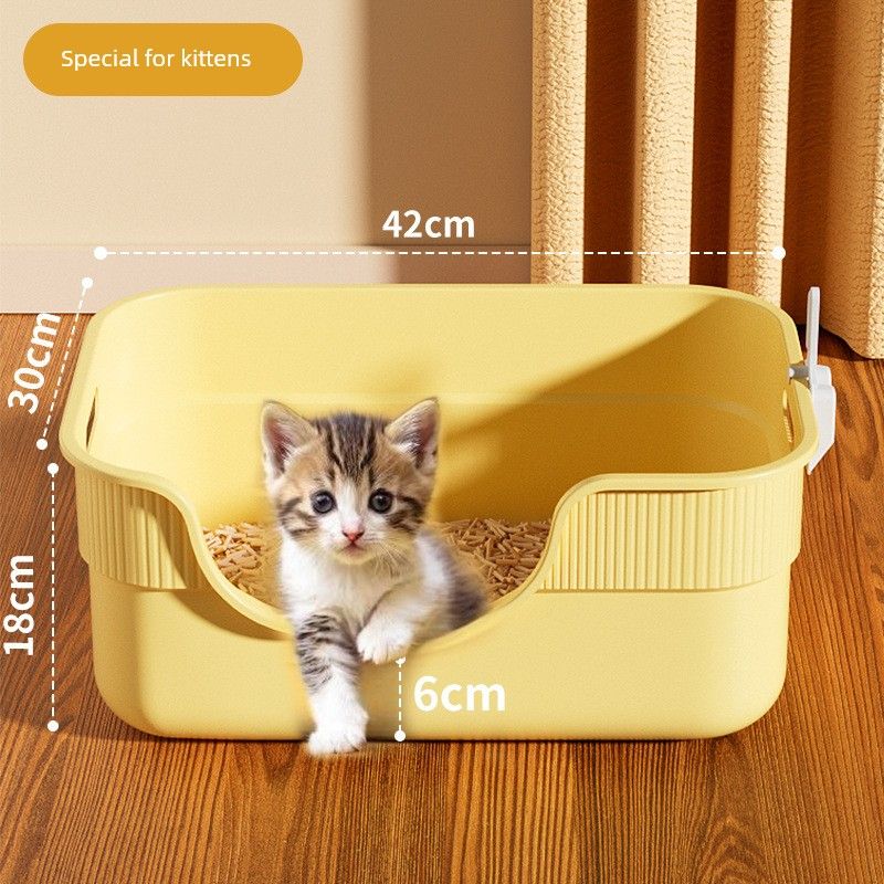 

Кошачий туалет для котят, специальный маленький размер, брызгозащищенный, с низким входом, полузакрытый, открытый, товары для питомцев [42cm handle] Yellow (send litter shovel +