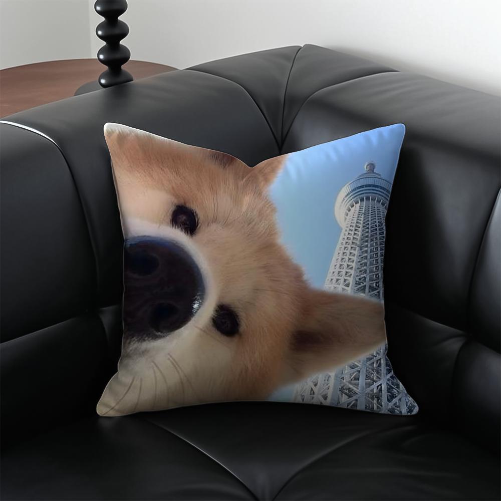 Cute Shiba Inu Cushion Cover Pillow Case Anti-Dustmite Invisible Zipper Silky Plush Cushion