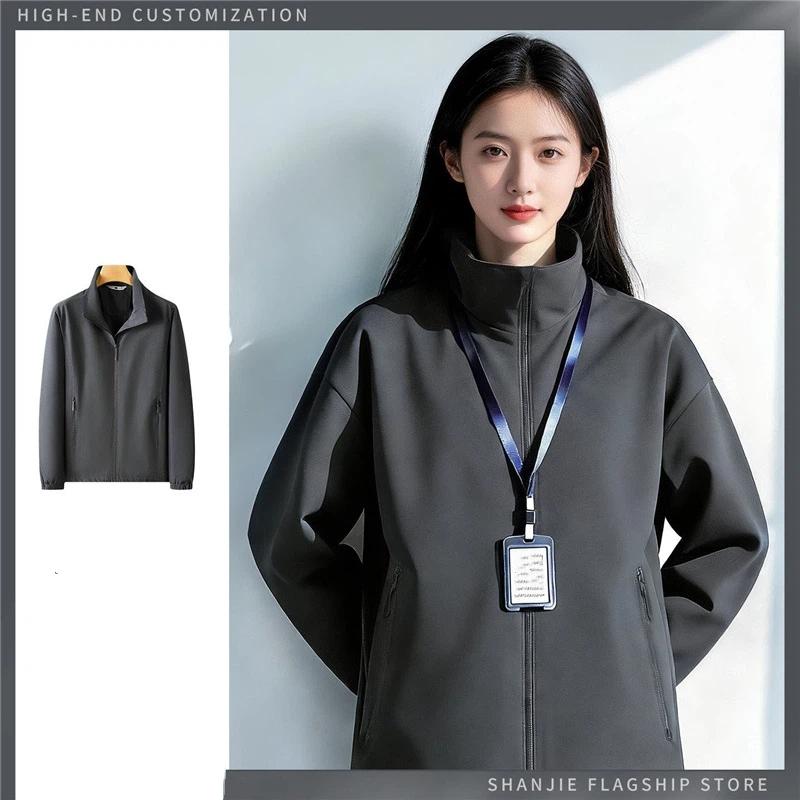 Unisex Softshell Jacket Windproof Warm Stand Collar Workwear S темно-серого