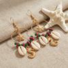 Tropical Fresh Drop Earrings For Women Starfish Shell Crystal Tassel Gold Tone Summer Beach Jewelry