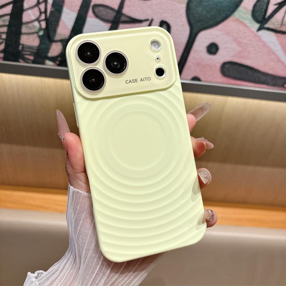Fashion Liquid Silicone Water Ripple Pattern Big Window Case For iPhone 17 Pro Max 16 15 14 13 For Magsafe Magnetic Charge Cover