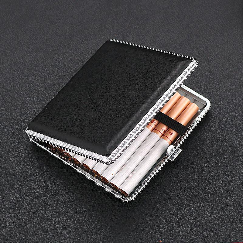 20 Sticks Cigarette Holder Fashion Double Layer Pipe Creative Personality Cigaret Case Metal Cigarette Box Gifts Black Color