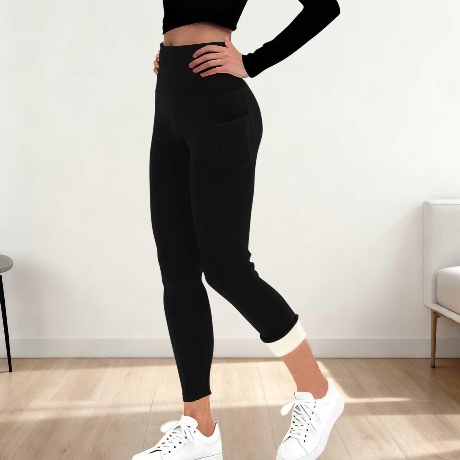 Women s Fashion Yoga Pants Warm Thermal Leggings Fleece-Lined High-Waisted Athletic Pants L чёрный