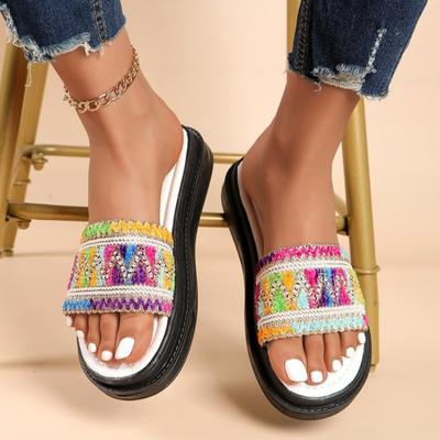 Casual Slippers Καλοκαιρινές Παντόφλες Πλατφόρμας Νέας Υφαντής, Παντόφλες Παραλίας Εξωτερικού Εμπορίου One Line Fashion