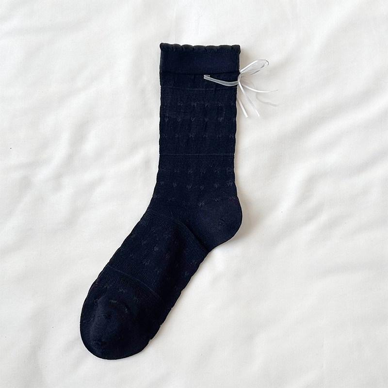

Mesh Breathable Mid-calf Socks - Summer Lightweight Style with Openwork, Lace-up, and Bow Details - Exquisite Mid-calf Women s Socks 1 pair чорний