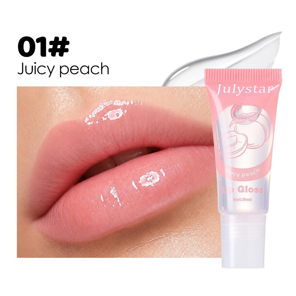 Julystar Clear Fruit Lip Gloss Oil, High Shine Mirror Dewy Lip Glow Balm, Long Lasting Hydration Moisturizing Non-Sticky Plumping Lip Stain Makeup 1#