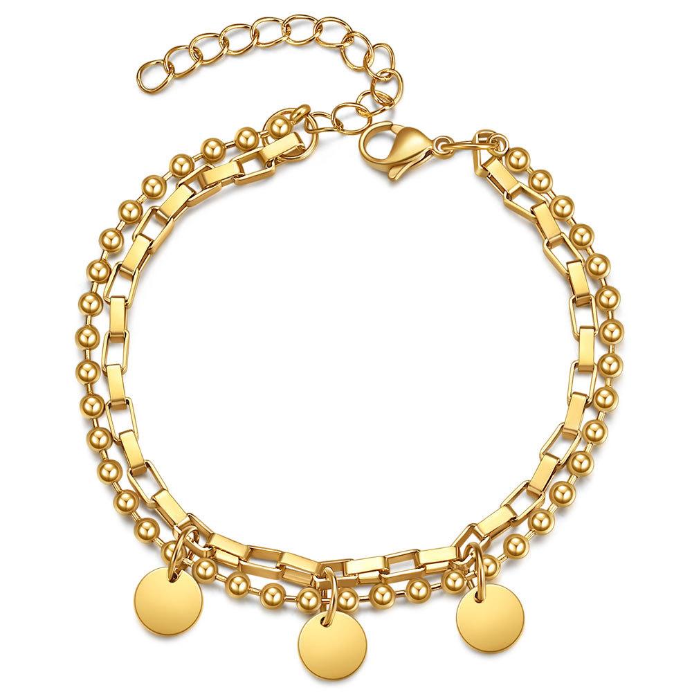 Новый простой браслет в форме сердца, двухслойный глянцевый круглый браслет золотой