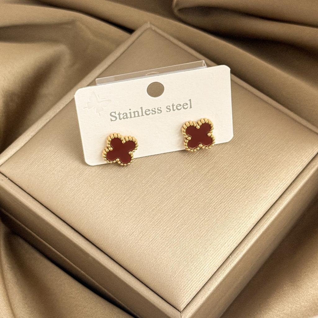 13mm Firkløver Øredobber 18K Vakuum Elektroplettering Ikke-falmende Dame Øredobber