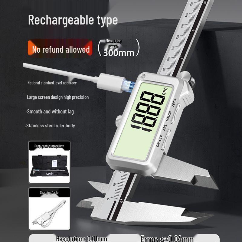 Rechargeable Waterproof Stainless Steel Digital Caliper - High Precision Industrial Grade