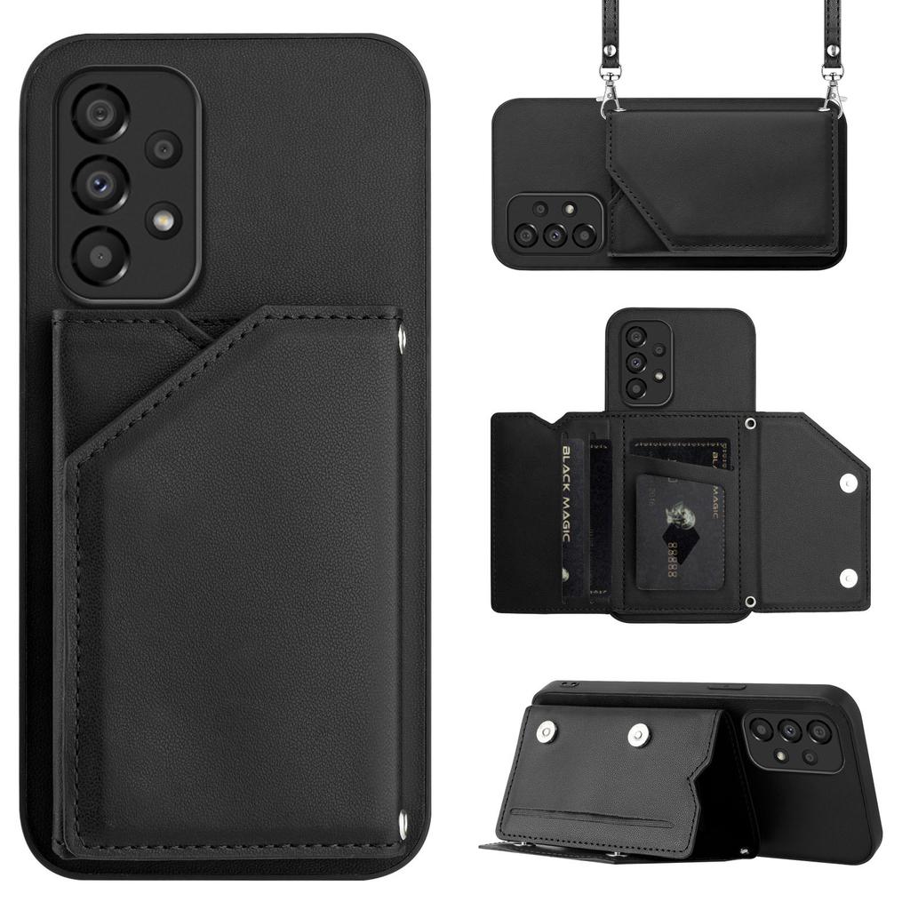 Für Samsung Galaxy A33 5G Hülle Kartenhalter Ständer Hautgefühl PU TPU Handyhülle mit Schultergurt
