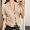 White V-Neck Slim-Fit Women's Sexy Short-Sleeved Shirt