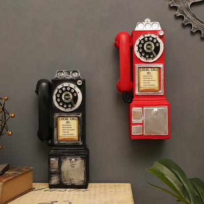 Creative Vintage Telephone Model Old-fashioned Resin Telephone Ornament Rotary Wall-Mounted Booth Telephone Figurine Bar