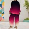 Women Plus Size Multicolor Printed Round Neck Long Sleeve Layered Top Wide Leg Cropped Pants Two Piece Set