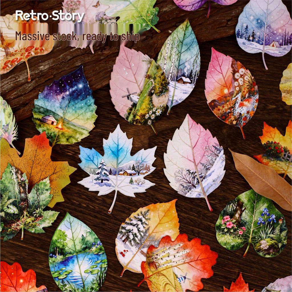Retro Laub-Sticker-Pack: DIY Collage & Journal Deko, 6 Stile