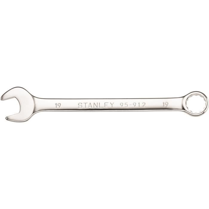 Clé mixte 19 mm STANLEY - STMT95912-0 - Fourche orientée à 15° - Œil 12 pans orienté à 15° - Manche ergonomique