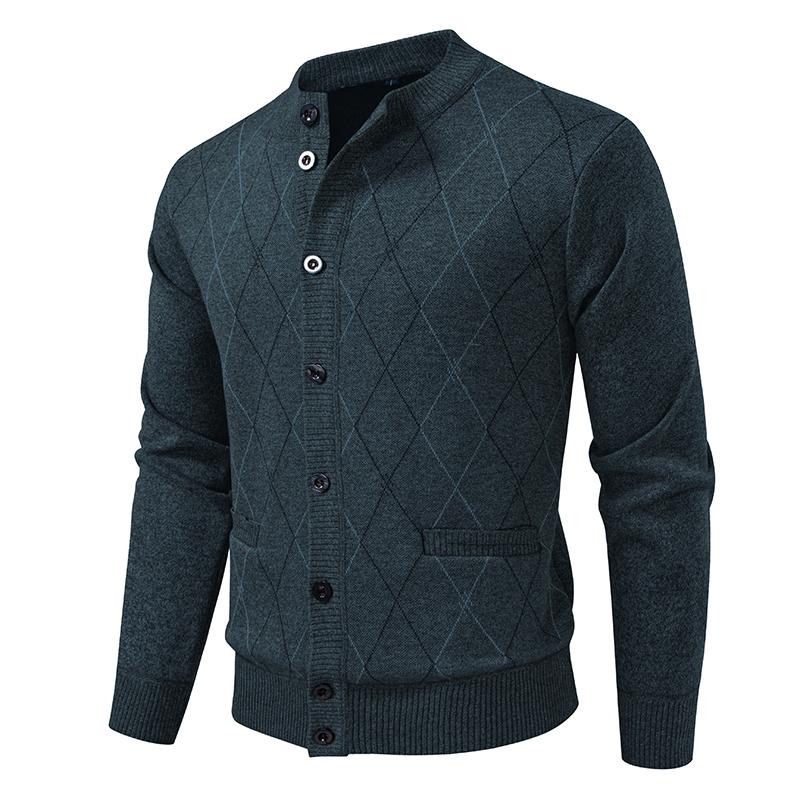 Autumn Winter Men s Fleece Knit Cardigan Fashion Argyle Solid Color O-Neck Warm Smart Casual Slim Fit Knitted Sweatercoat Men XL