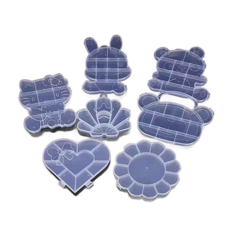 Heart & Flower Shaped Transparent Compartment Storage Box for DIY Beading and Nail Art Accessories, Cartoon Design with Lid.