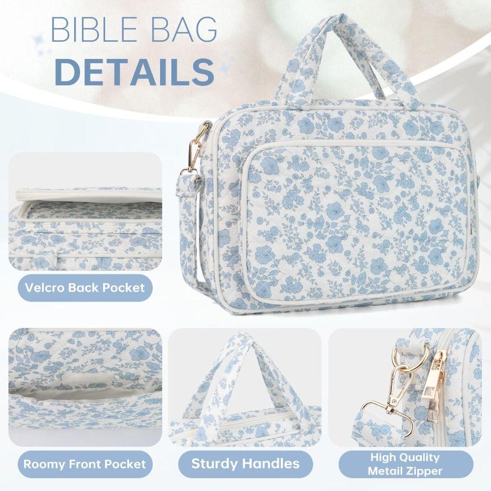 Quilted Bible Cover Case for Women Large with Pen Stickers Bible Study Supplies Protective Dust-proof Bible Cover Bag